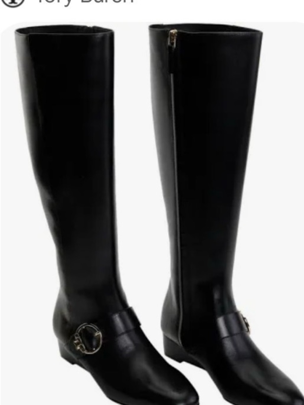 Tory Burch Black Leather Over-the-Knee Riding Boots with Signature Buckle